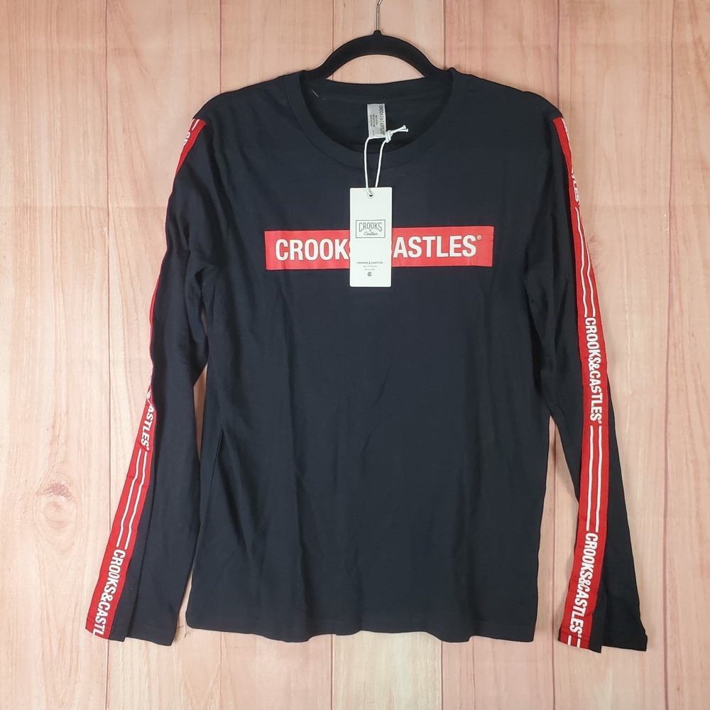 Crooks & Castles Shirt Womens Large Black Cotton Logo Graphic Print Streetwear